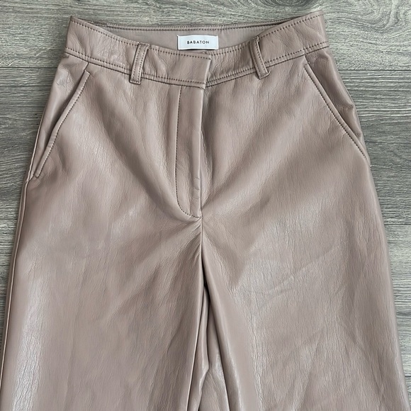 BABATON Agency Faux Leather Pants Size 4 Straight Leg Warm Taupe Neutral Aritzia - Picture 6 of 12